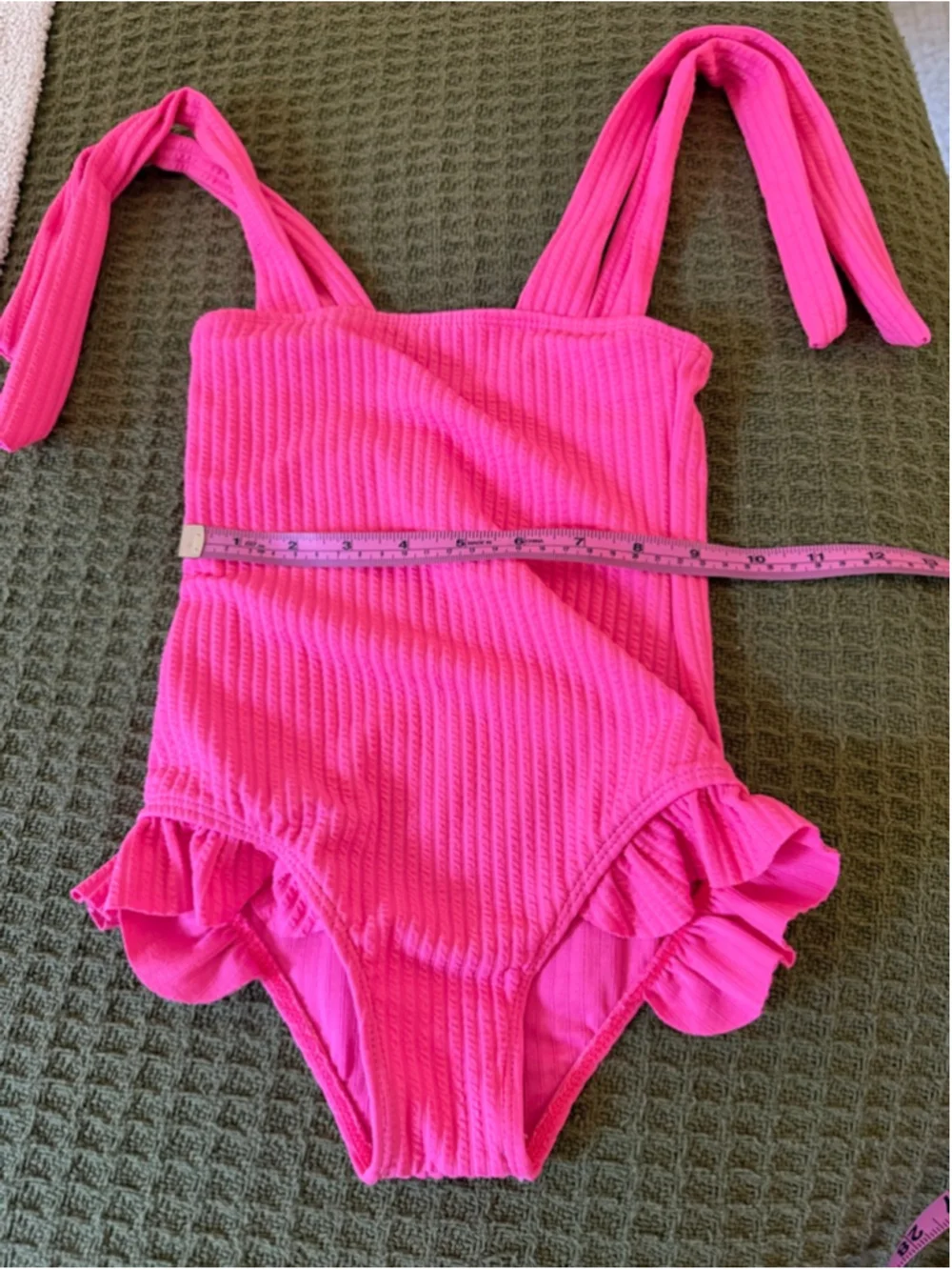 Girls Pink Ribbed Ruffle One Piece Swimsuit 3T